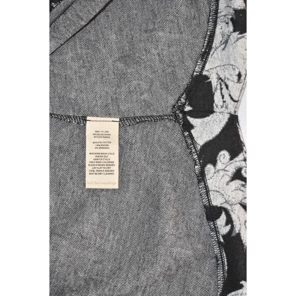 A3 NWOT SOFT SURROUNDINGS Winona Black & Gray Leaf Half Zip Pullover Top Size L